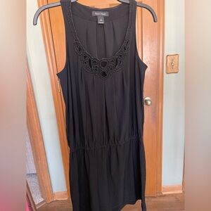 White House Black Market Black Sleeveless Beaded Neck Dress